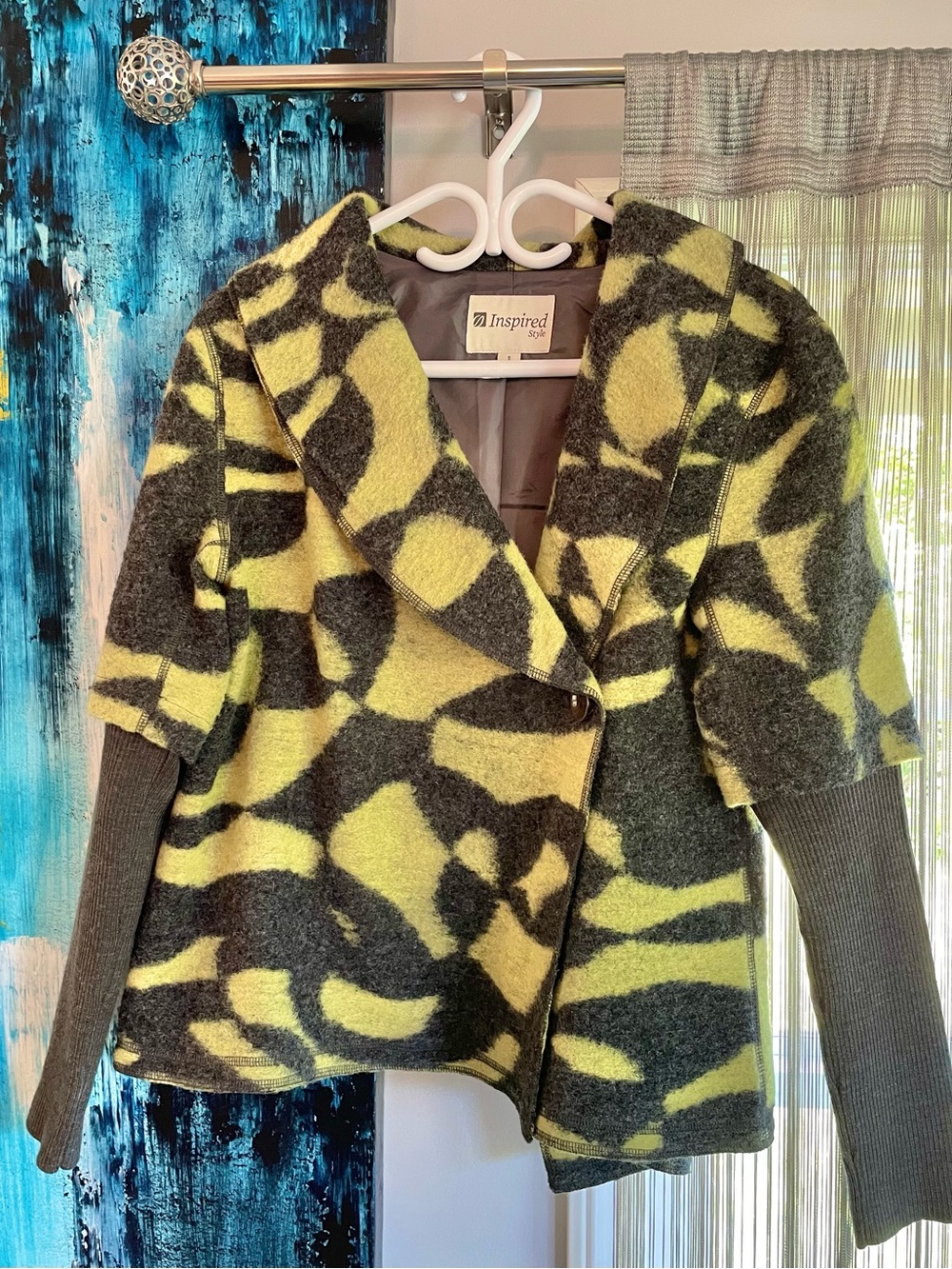 Inspire yellow and gray Abstract Pattern Wool-Blend Jacket